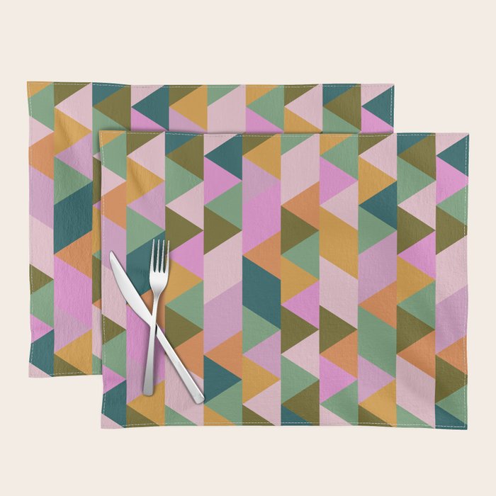 Retro Modern Pink Green Geometric Triangle Art Placemat Gallery Image 1