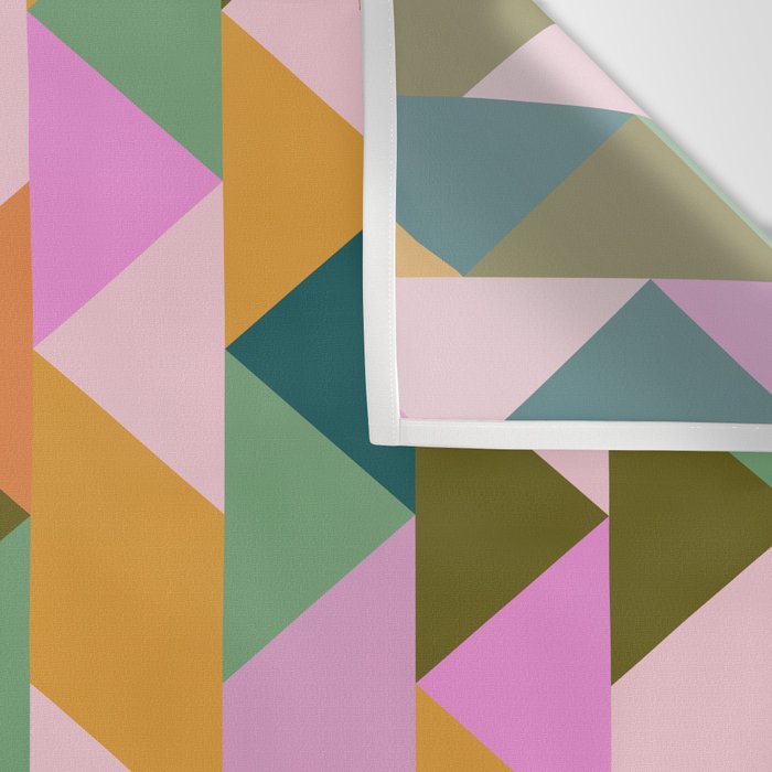 Retro Modern Pink Green Geometric Triangle Art Wall Tapestry Gallery Image 3