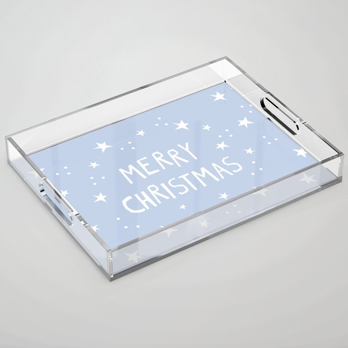Merry Christmas light blue and white  Acrylic Tray Gallery Image 1