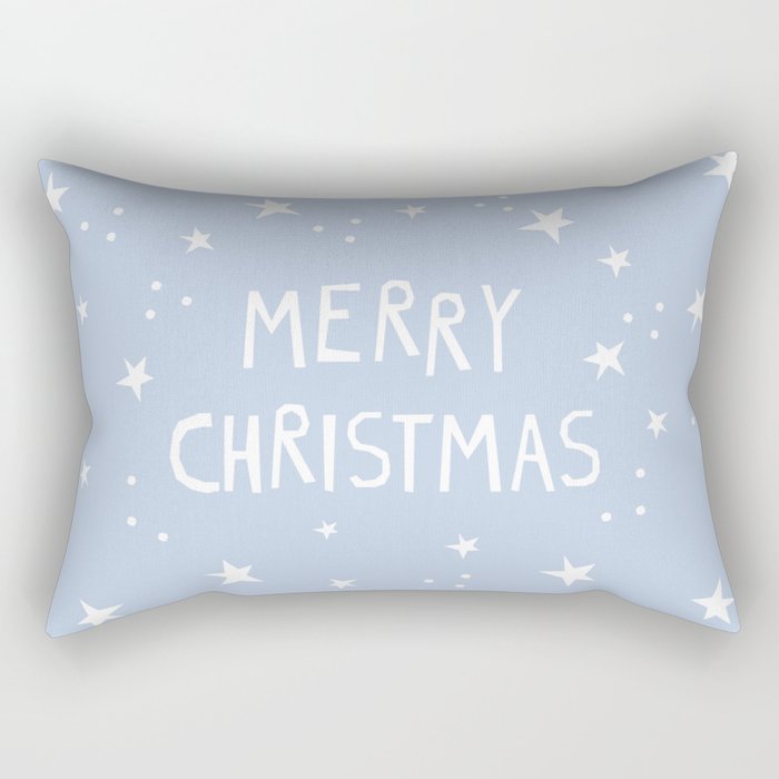 Merry Christmas light blue and white  Rectangular Pillow Gallery Image 1