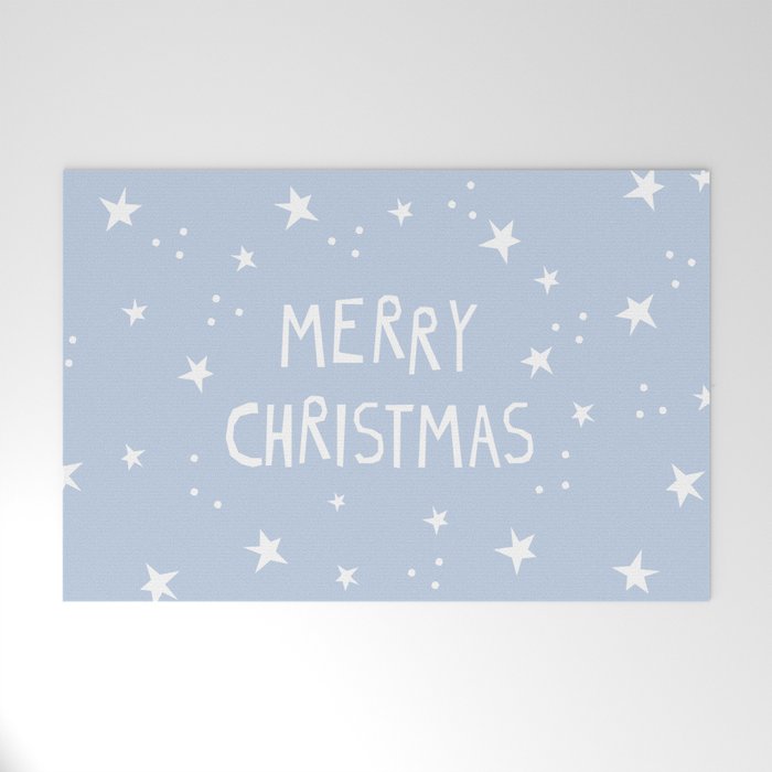 Merry Christmas light blue and white  Welcome Mat Gallery Image 1