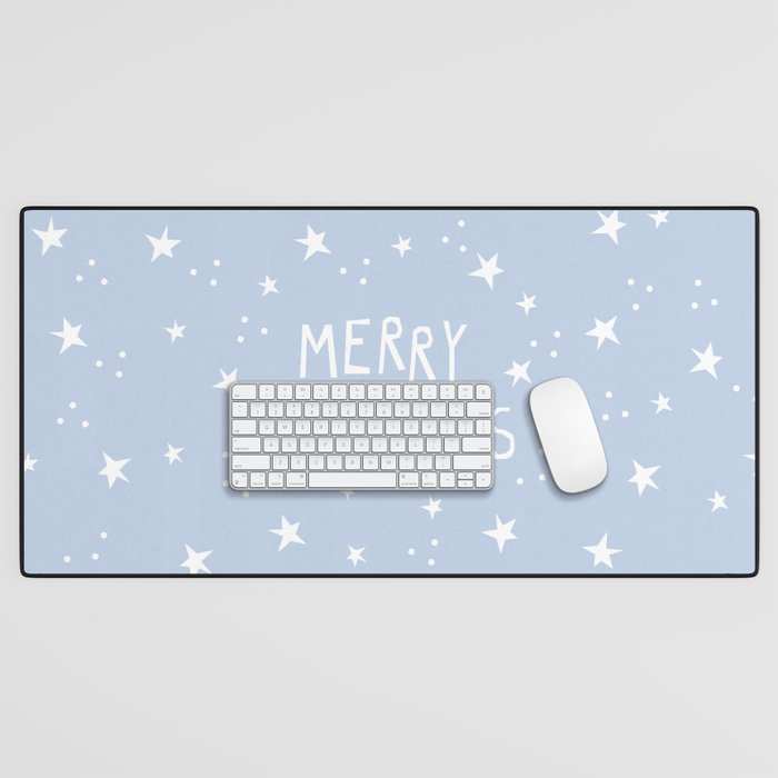 Merry Christmas light blue and white  Desk Mat Gallery Image 1