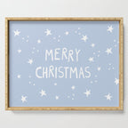 Merry Christmas light blue and white  Serving Tray Gallery Image 1