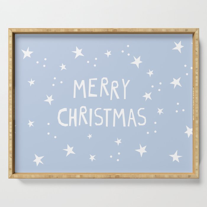 Merry Christmas light blue and white  Serving Tray Gallery Image 1