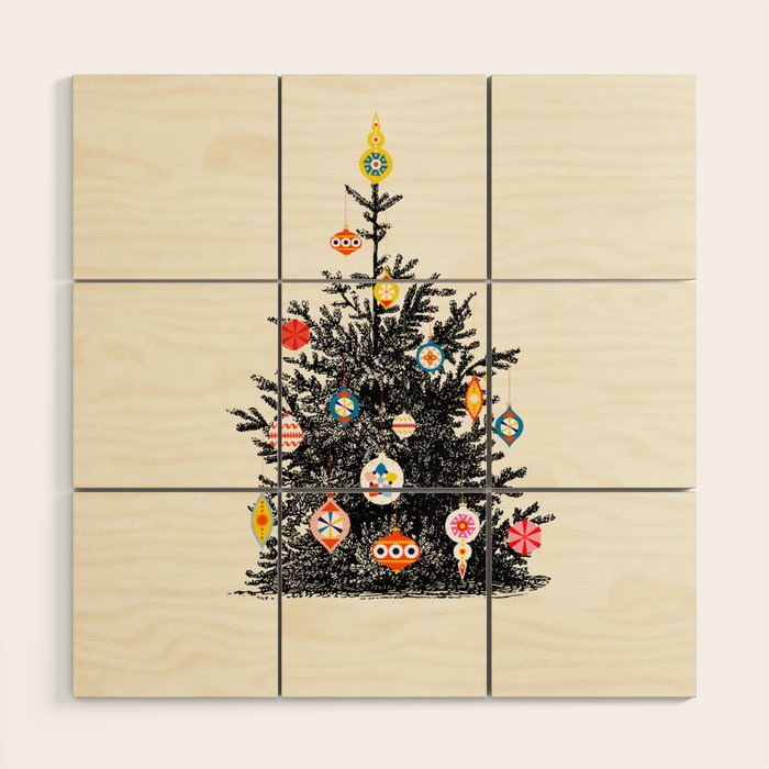Retro Decorated Christmas Tree Wood Wall Art Gallery Image 1