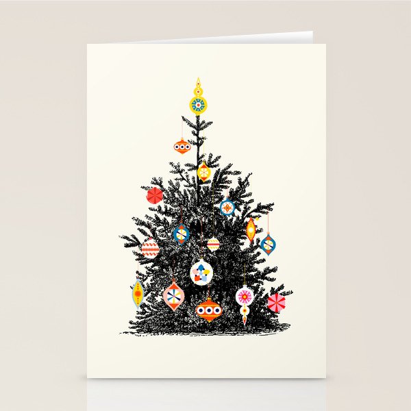 Retro Decorated Christmas Tree Stationery Card Gallery Image 1