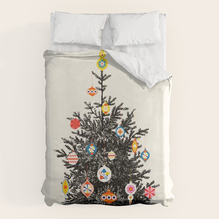 Retro Decorated Christmas Tree Duvet Cover Gallery Image 1
