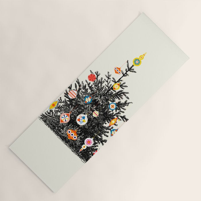 Retro Decorated Christmas Tree Yoga Mat Gallery Image 1