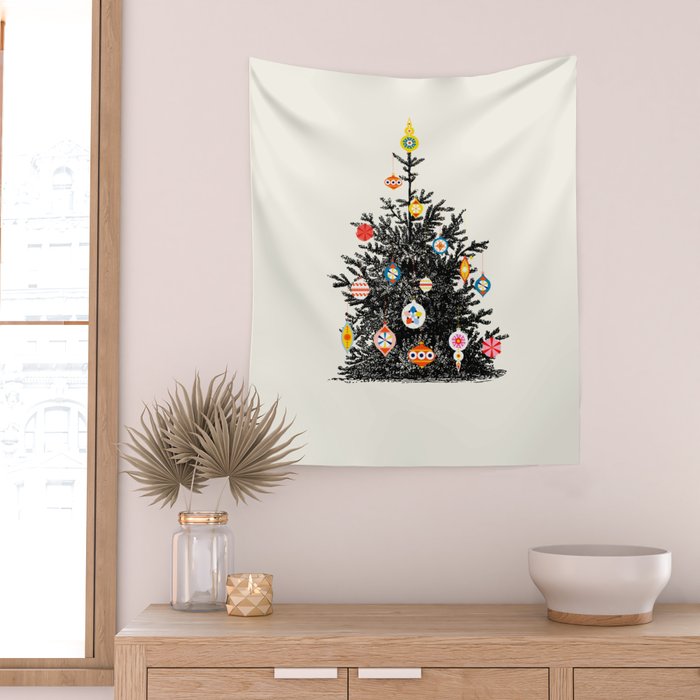 Retro Decorated Christmas Tree Wall Tapestry Gallery Image 2
