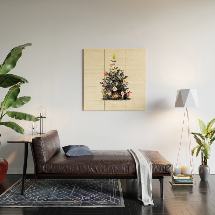 Retro Decorated Christmas Tree Wood Wall Art Gallery Image 2