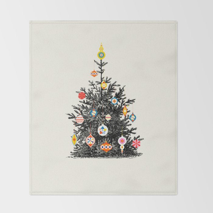 Retro Decorated Christmas Tree Throw Blanket Gallery Image 2
