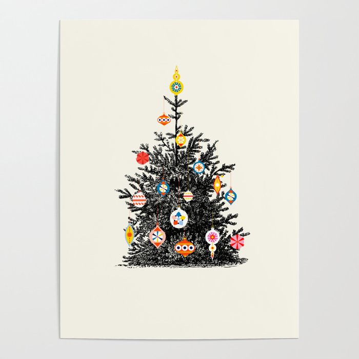 Retro Decorated Christmas Tree Poster Gallery Image 1
