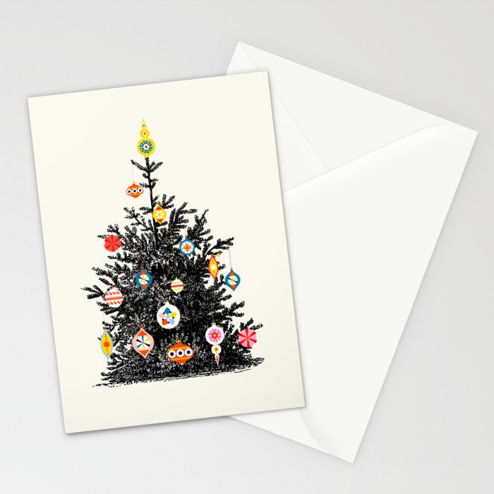 Retro Decorated Christmas Tree Stationery Card Gallery Image 2