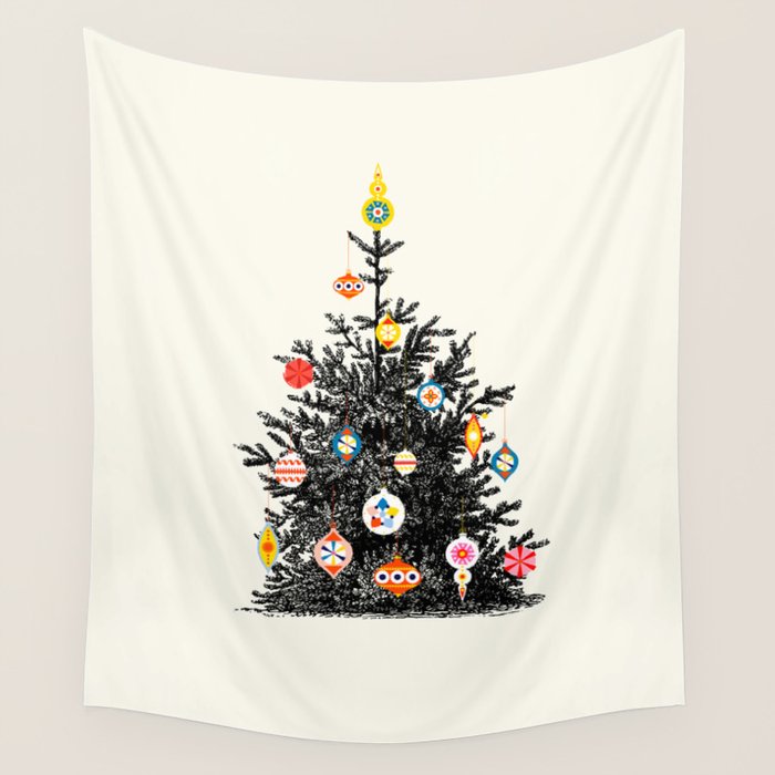 Retro Decorated Christmas Tree Wall Tapestry Gallery Image 4
