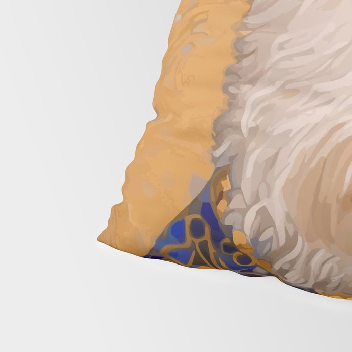White Klimt Dog with Brown Eyes and Blue Jacket Pillow Sham Gallery Image 4