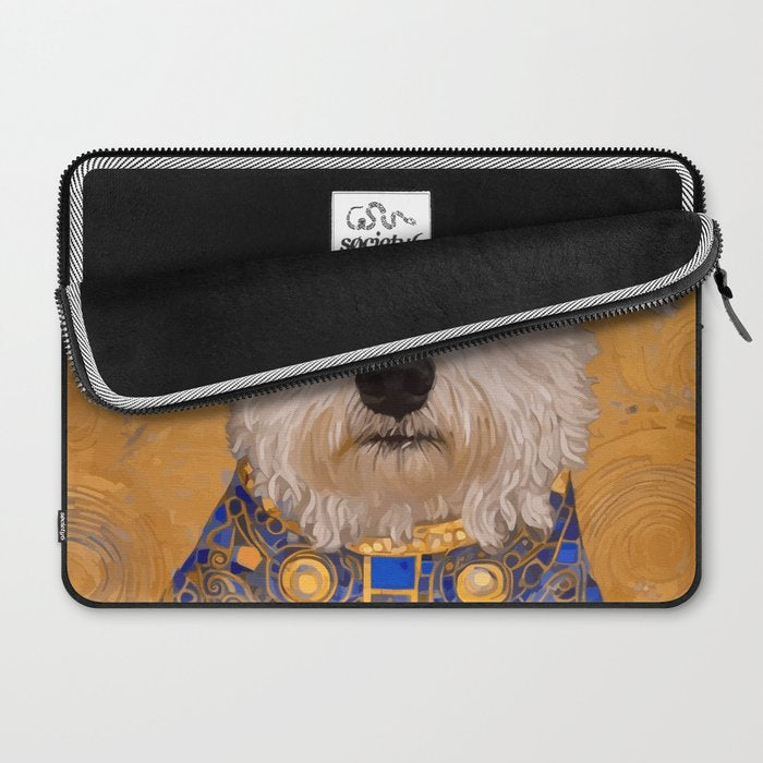 White Klimt Dog with Brown Eyes and Blue Jacket Laptop Sleeve Gallery Image 2