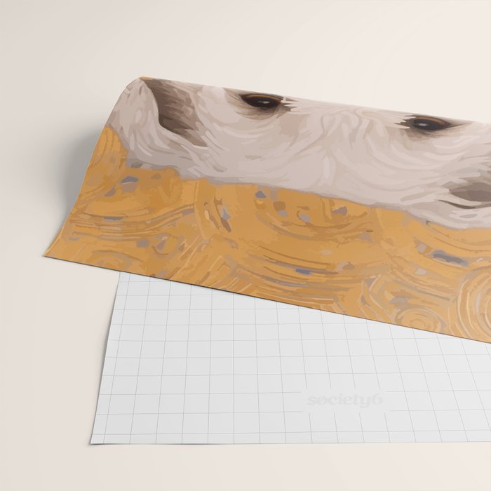 White Klimt Dog with Brown Eyes and Blue Jacket Wrapping Paper Gallery Image 2