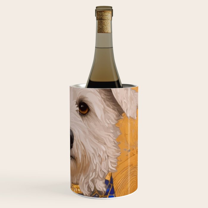 White Klimt Dog with Brown Eyes and Blue Jacket Wine Chiller Gallery Image 3