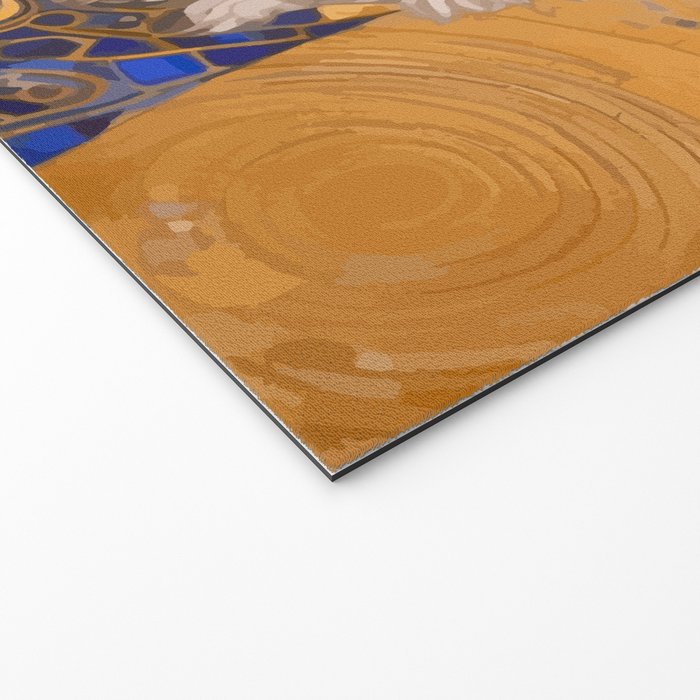 White Klimt Dog with Brown Eyes and Blue Jacket Welcome Mat Gallery Image 2