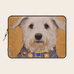 White Klimt Dog with Brown Eyes and Blue Jacket Laptop Sleeve Gallery Image 1