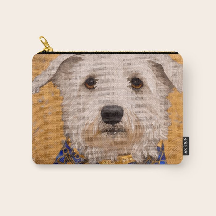 White Klimt Dog with Brown Eyes and Blue Jacket Carry All Pouch Gallery Image 1