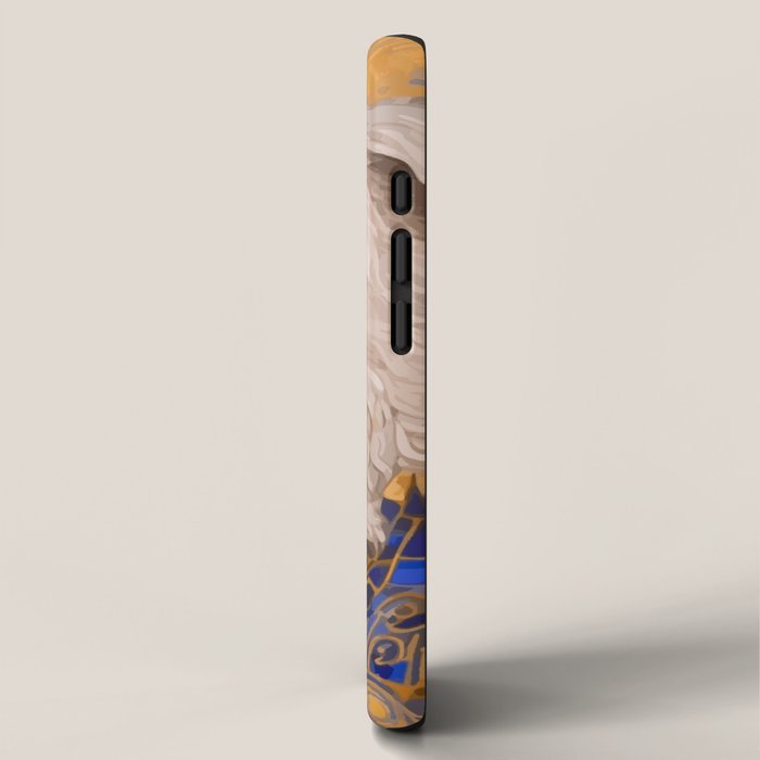 White Klimt Dog with Brown Eyes and Blue Jacket iPhone Case Gallery Image 2