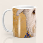White Klimt Dog with Brown Eyes and Blue Jacket Coffee Mug Gallery Image 3