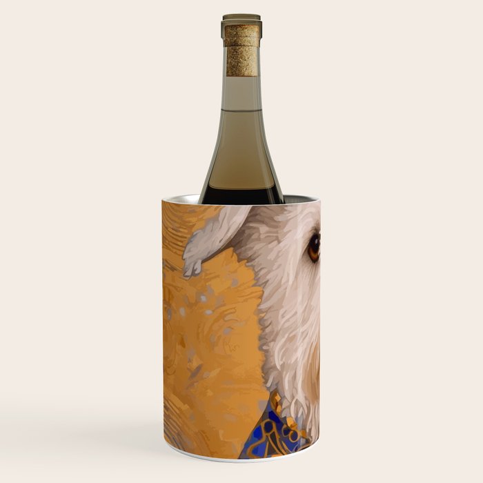 White Klimt Dog with Brown Eyes and Blue Jacket Wine Chiller Gallery Image 2