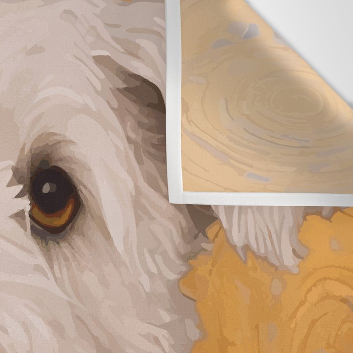 White Klimt Dog with Brown Eyes and Blue Jacket Wall Tapestry Gallery Image 3