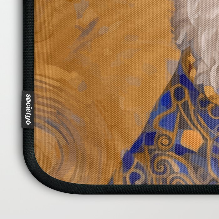White Klimt Dog with Brown Eyes and Blue Jacket Laptop Sleeve Gallery Image 3