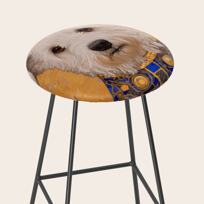 White Klimt Dog with Brown Eyes and Blue Jacket Stool Gallery Image 2