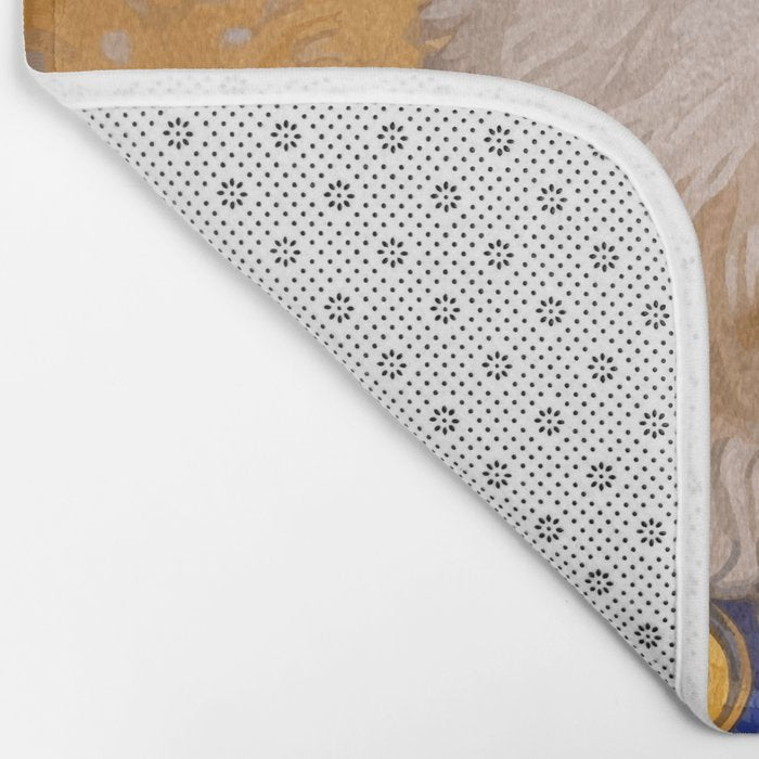 White Klimt Dog with Brown Eyes and Blue Jacket Bath Mat Gallery Image 2