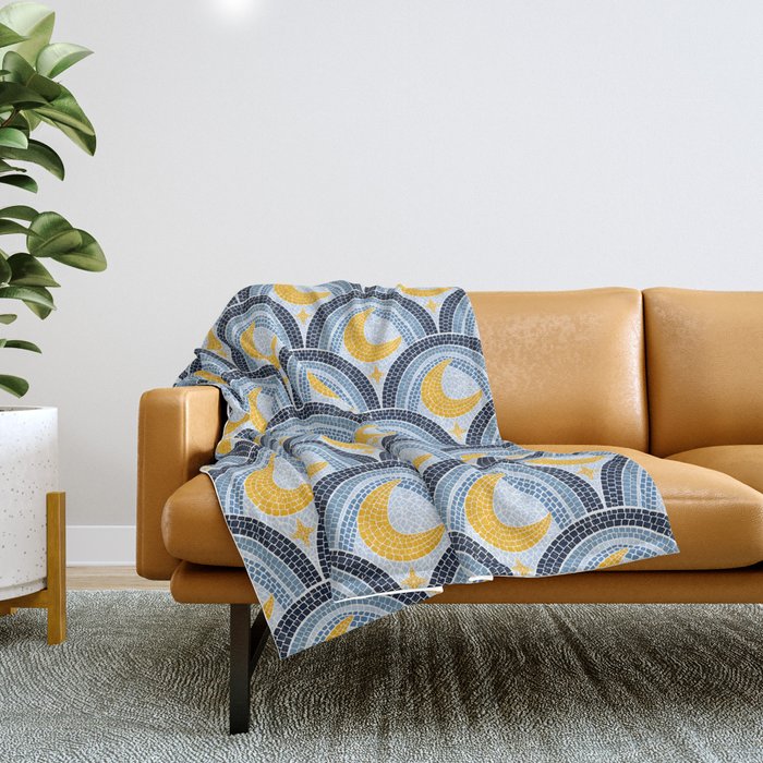 Mediterranean Moonlight Mosaic Throw Blanket Gallery Image 1
