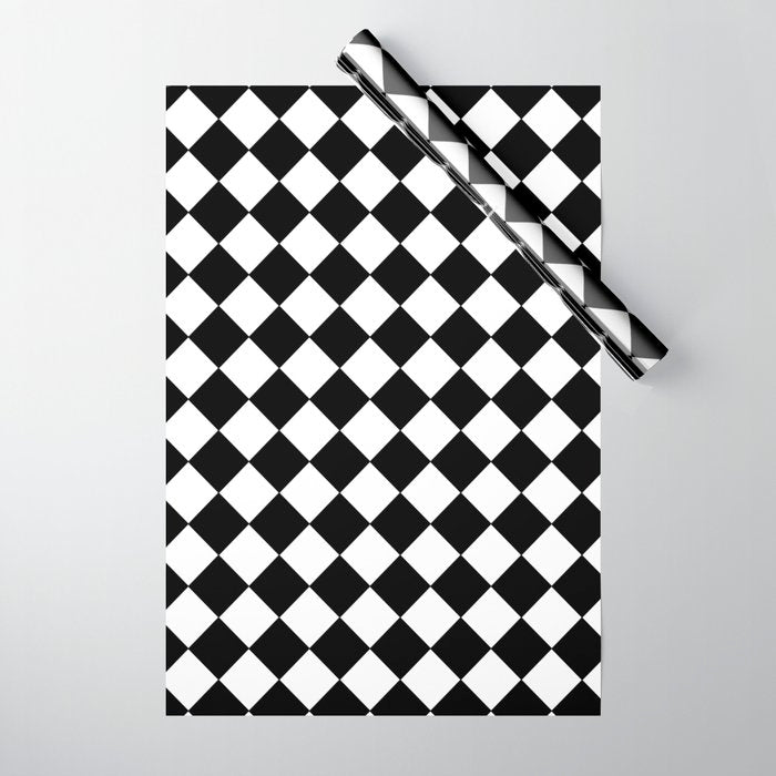 Black and white diamond shape,check,chess pattern  Wrapping Paper Gallery Image 1