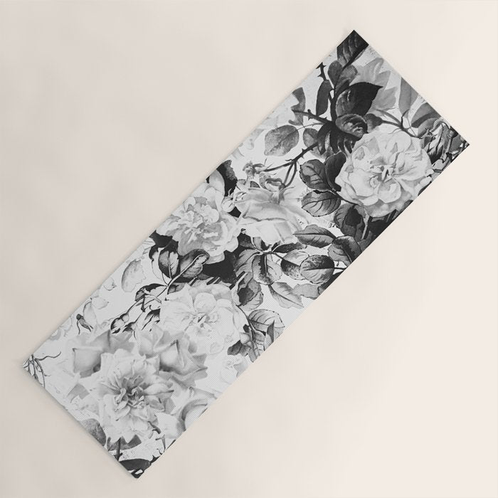 Black gray modern watercolor roses floral pattern Yoga Mat Gallery Image 1