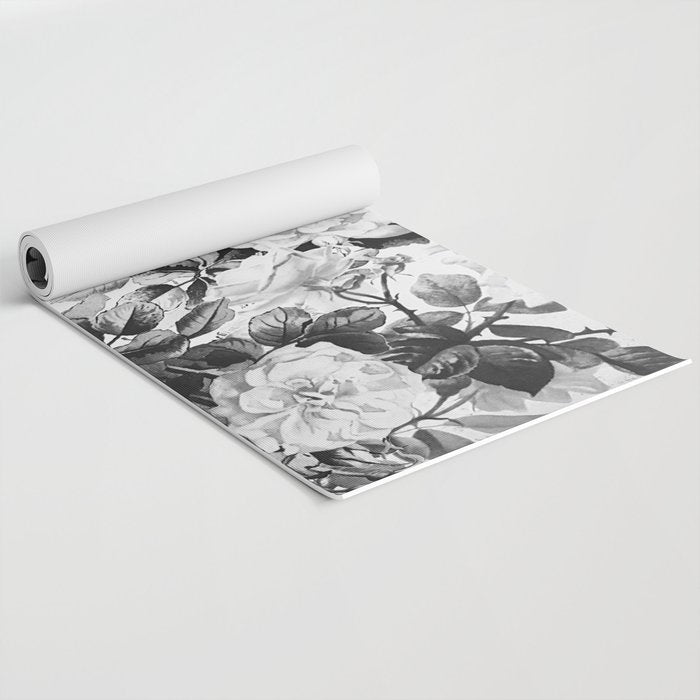 Black gray modern watercolor roses floral pattern Yoga Mat Gallery Image 2