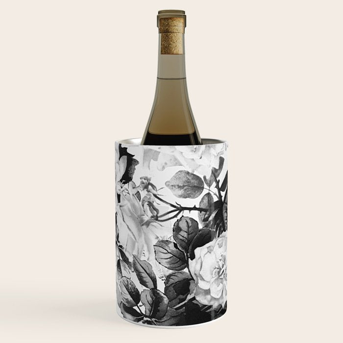 Black gray modern watercolor roses floral pattern Wine Chiller Gallery Image 3