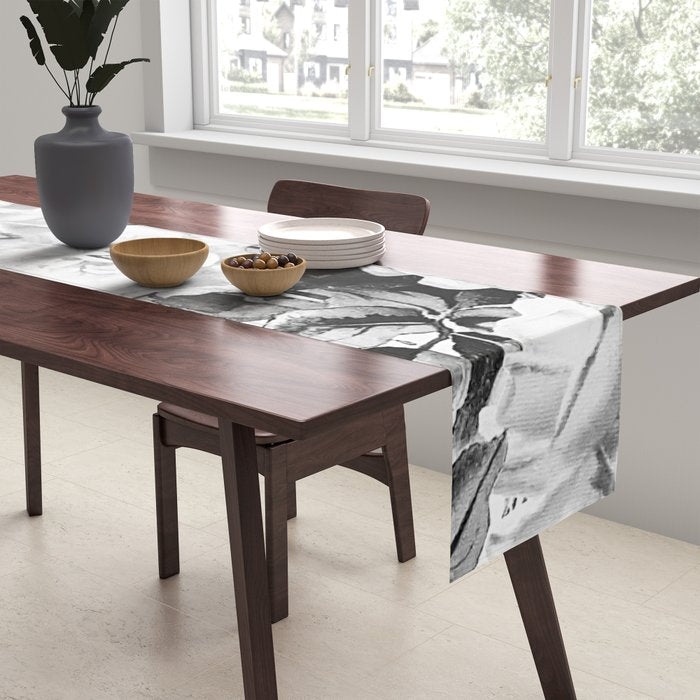 Black gray modern watercolor roses floral pattern Table Runner Gallery Image 2