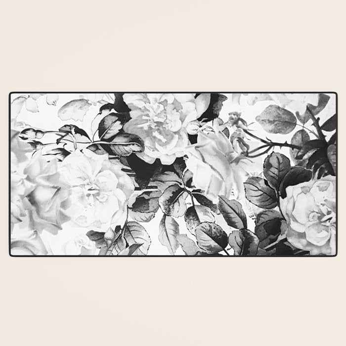 Black gray modern watercolor roses floral pattern Desk Mat Gallery Image 3