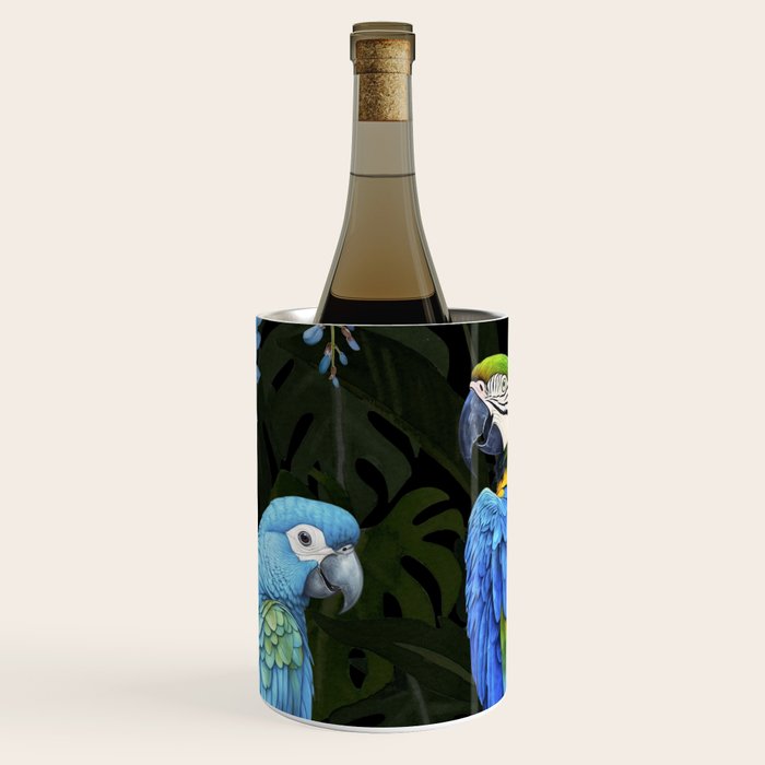 Tropical Blues Watercolor Parrots In The Canopy Wine Chiller Gallery Image 1