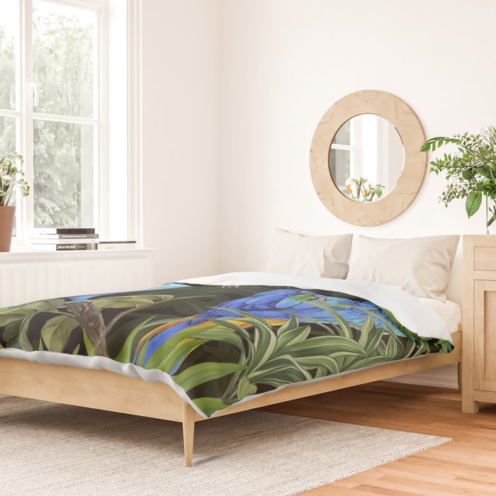 Tropical Blues Watercolor Parrots In The Canopy Duvet Cover Gallery Image 2