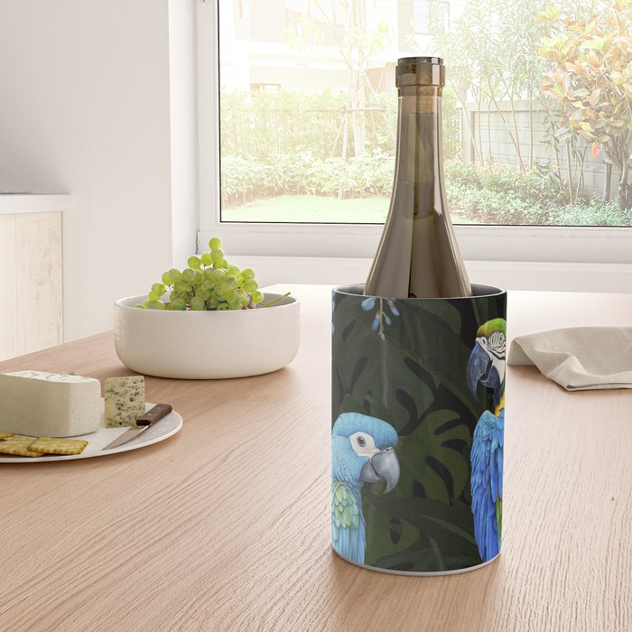 Tropical Blues Watercolor Parrots In The Canopy Wine Chiller Gallery Image 4