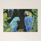 Tropical Blues Watercolor Parrots In The Canopy Welcome Mat Gallery Image 1