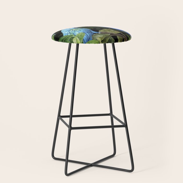Tropical Blues Watercolor Parrots In The Canopy Stool Gallery Image 1