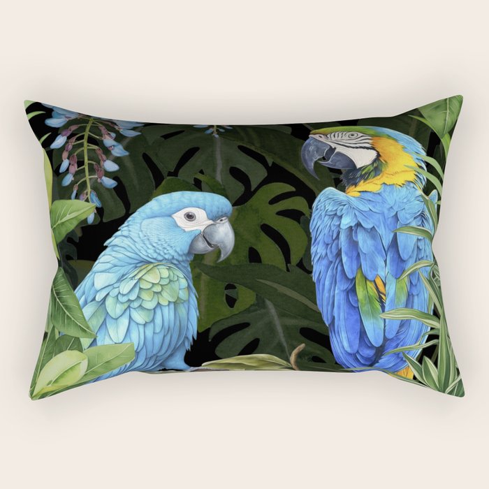 Tropical Blues Watercolor Parrots In The Canopy Rectangular Pillow Gallery Image 2