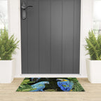 Tropical Blues Watercolor Parrots In The Canopy Welcome Mat Gallery Image 3