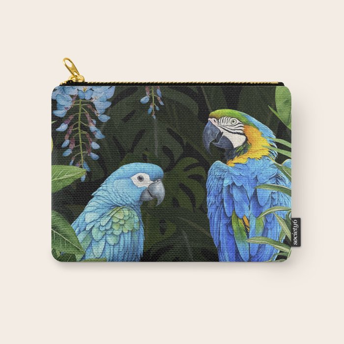 Tropical Blues Watercolor Parrots In The Canopy Carry All Pouch Gallery Image 1