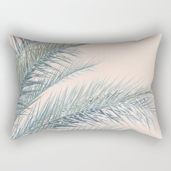Tropical Palms on Blush Pink, Boho Nature Photography Rectangular Pillow Gallery Image 1