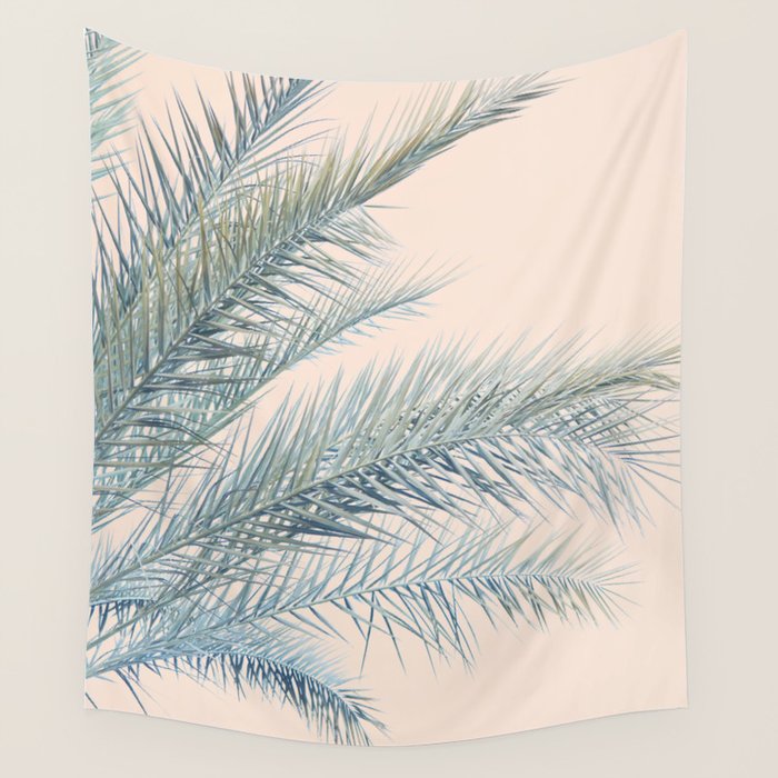 Tropical Palms on Blush Pink, Boho Nature Photography Wall Tapestry Gallery Image 4