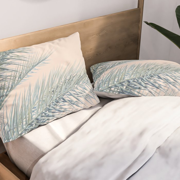 Tropical Palms on Blush Pink, Boho Nature Photography Pillow Sham Gallery Image 2